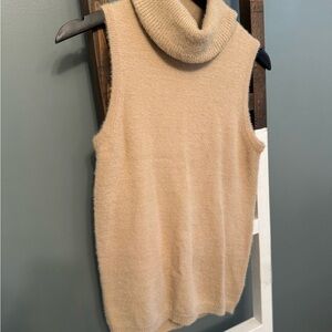 Cynthia Rowley Sleeveless Turtleneck Sweater Vest in Beige
